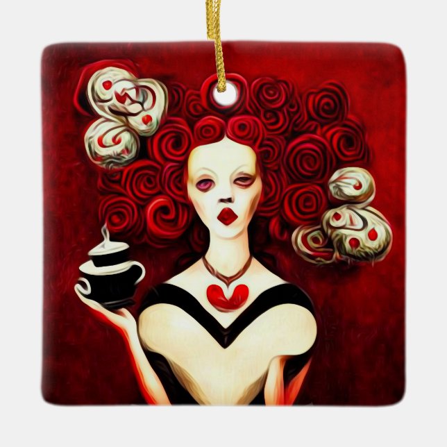 Queen of Hearts Ceramic Ornament (Front)