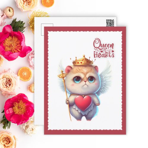 Queen of Hearts Chibi Angel Cat Valentine Holiday Postcard