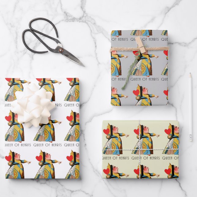 Queen of Hearts Classic Alice and Wonderland Wrapping Paper Sheets (Front)