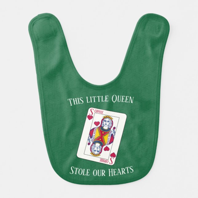 Queen of Hearts Custom Name Playing Card Baby Bib (Front)