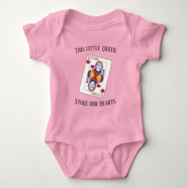 Queen of Hearts Custom Name Playing Card Baby Bodysuit (Front)