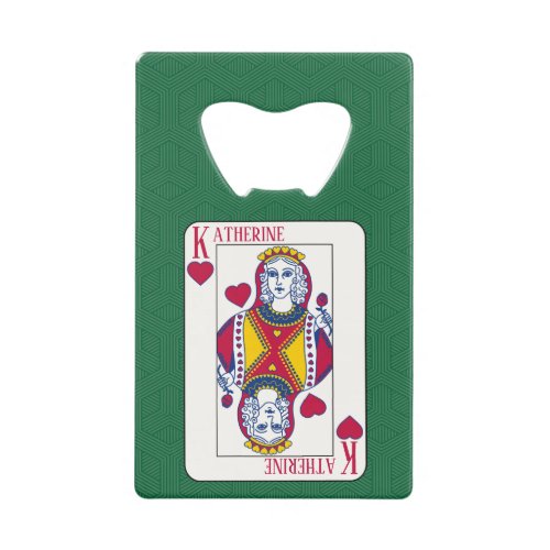 Queen of Hearts Custom Name Playing Card Credit Card Bottle Opener