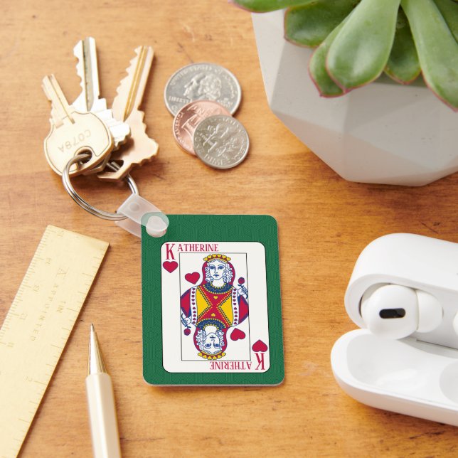 Queen of Hearts Custom Name Playing Card Keychain (Desk)