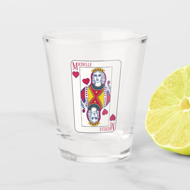 Queen of Hearts Custom Name Playing Card Shot Glass (Front)