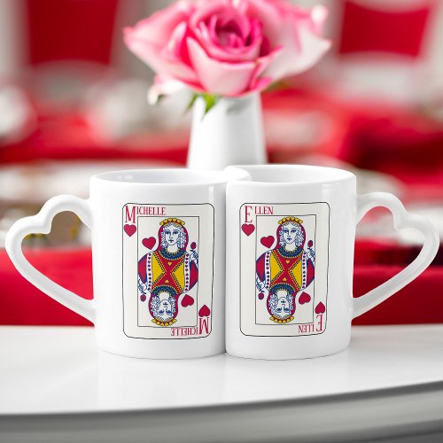 Queen of Hearts Custom Names Playing Card Coffee Mug Set