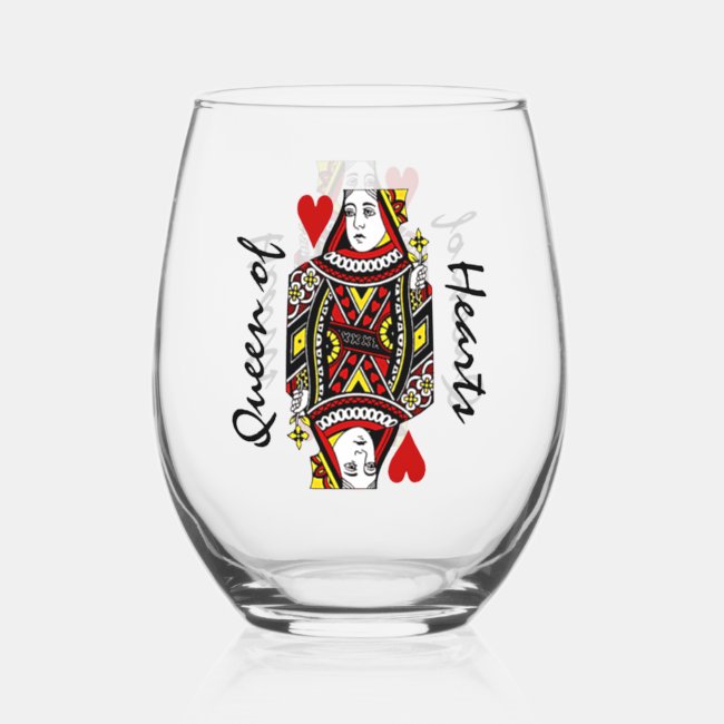 Queen of Hearts Design Stemless Wine Glass