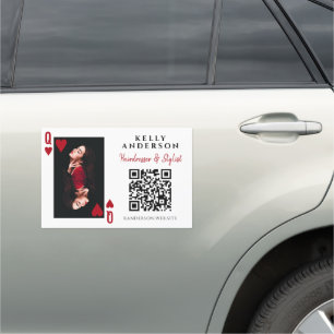 Queen of Hearts Feminine Photo QR Code Hairdresser Car Magnet