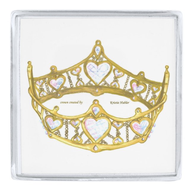Queen of Hearts gold crown tiara lapel pin (Front)