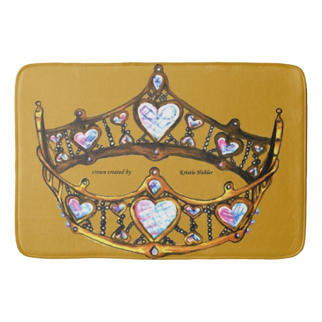 Queen of Hearts Gold Crown Tiara mustard bath mat (Front)