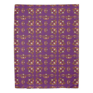 Queen of Hearts Gold Crown Tiara pattern purple Duvet Cover