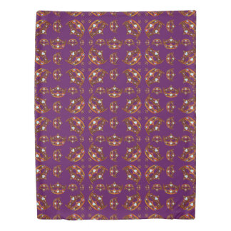 Queen of Hearts Gold Crown Tiara pattern purple Duvet Cover