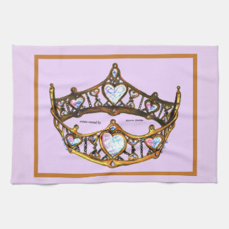 Queen of Hearts Gold Crown Tiara pink thistle Kitchen Towel