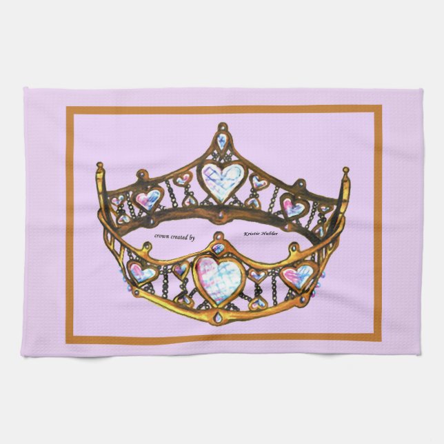 Queen of Hearts Gold Crown Tiara pink thistle Kitchen Towel (Horizontal)