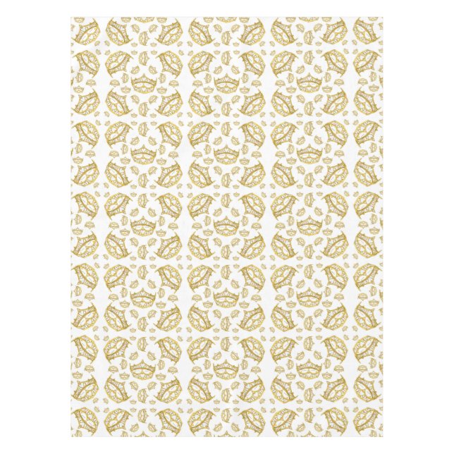 Queen of Hearts gold crown tiara tablecloth (Front)