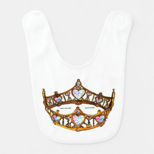 Queen of Hearts Gold Crown Tiara white Baby Bib