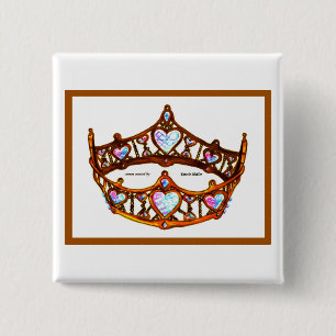 Queen of Hearts Gold Crown Tiara white button pin