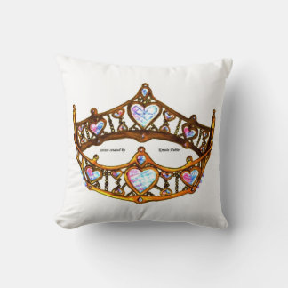 Queen of Hearts Gold Crown Tiara white Throw Pillow