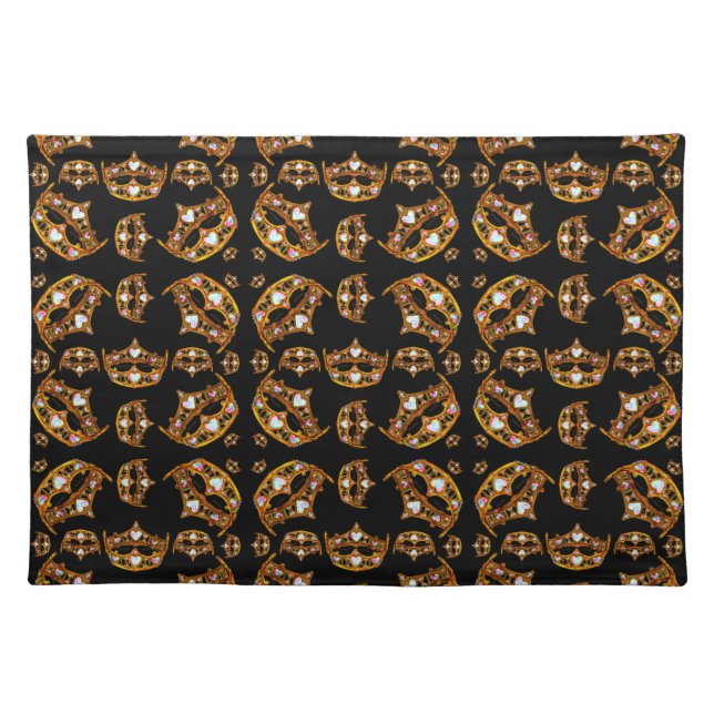 Queen of Hearts Gold Crown Tiaras black Cloth Placemat (Front)