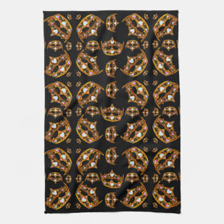 Queen of Hearts Gold Crown Tiaras black Kitchen Towel