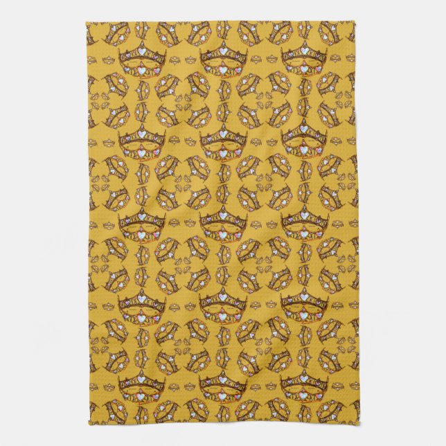Queen of Hearts Gold Crown Tiaras gold Kitchen Towel (Vertical)