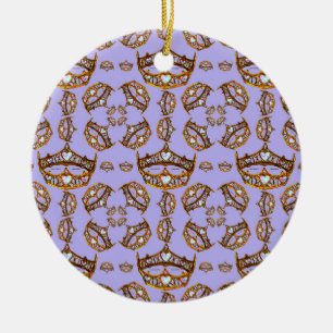 Queen of Hearts Gold Crown Tiaras periwinkle Ceramic Ornament