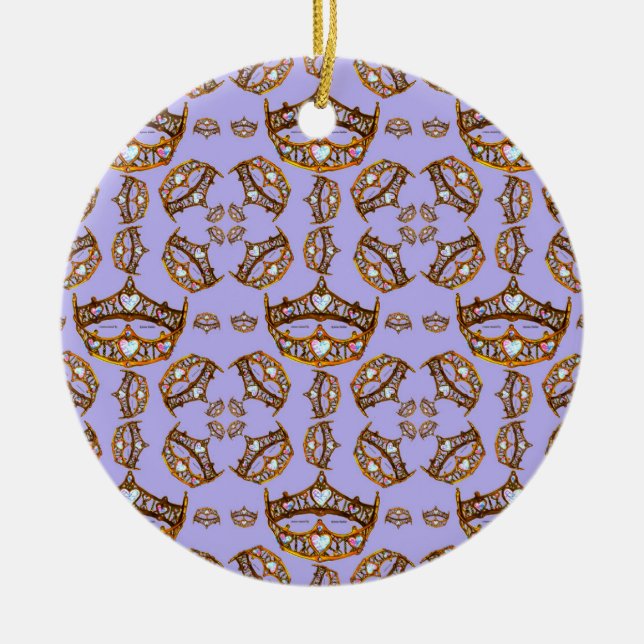 Queen of Hearts Gold Crown Tiaras periwinkle Ceramic Ornament (Front)