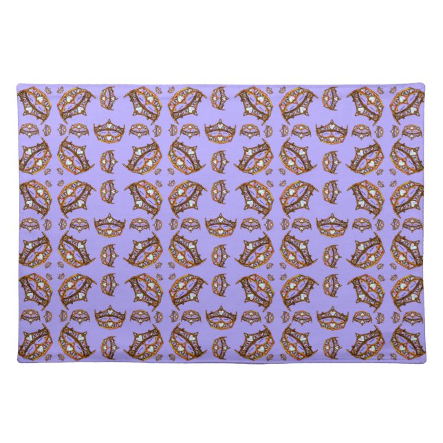 Queen of Hearts Gold Crown Tiaras periwinkle Cloth Placemat (Front)