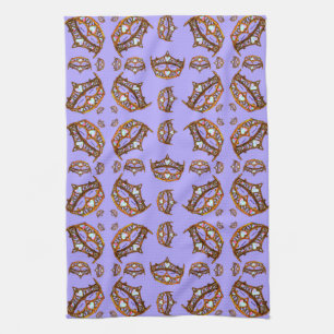 Queen of Hearts Gold Crown Tiaras periwinkle Kitchen Towel