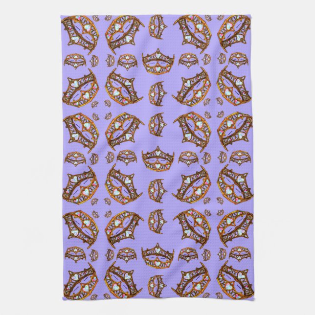 Queen of Hearts Gold Crown Tiaras periwinkle Kitchen Towel (Vertical)