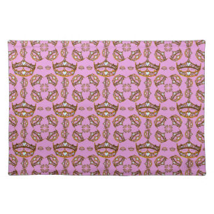 Queen of Hearts Gold Crown Tiaras pink thistle Cloth Placemat