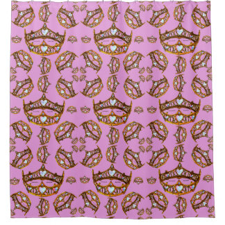 Queen of Hearts Gold Crown Tiaras pink thistle Shower Curtain