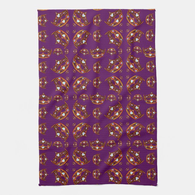 Queen of Hearts Gold Crown Tiaras royal purple Kitchen Towel (Vertical)