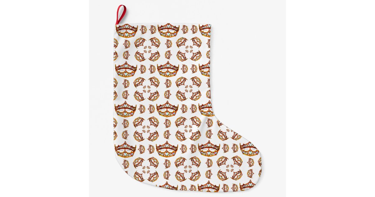 Queen Of Hearts Gold Crown Tiaras White Large Christmas Stocking Zazzle Com