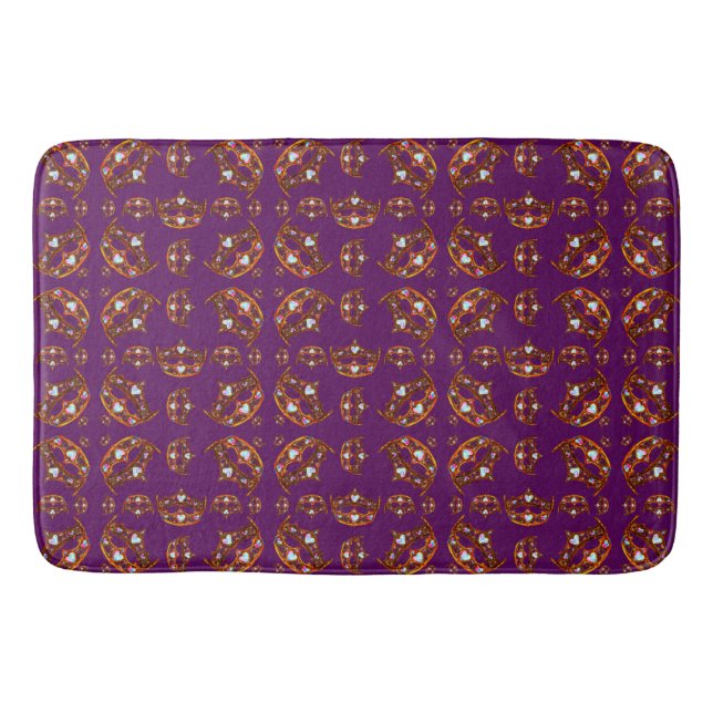 Queen of Hearts Gold Crowns Tiaras pattern purple Bath Mat (Front)
