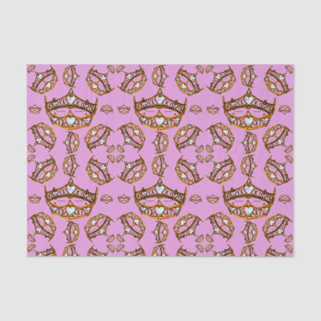 Queen of Hearts Gold Crowns Tiaras pink lilac Tissue Paper (Front)