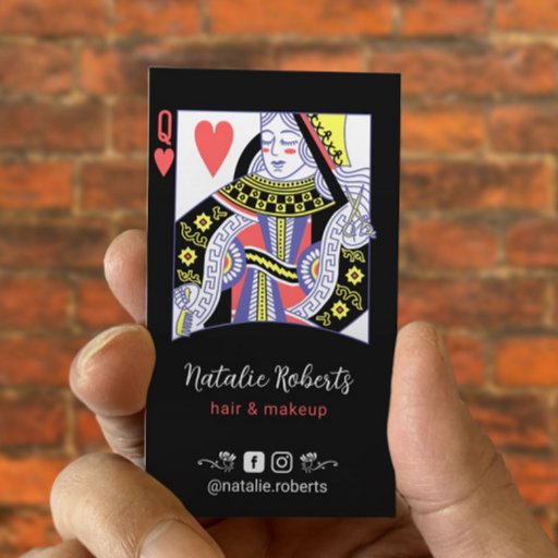 Customizable Queen of Hearts Hair Stylist Beauty Salon Black Business Card