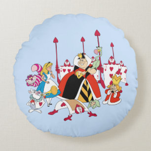 Queen of Hearts Holding Court Round Pillow