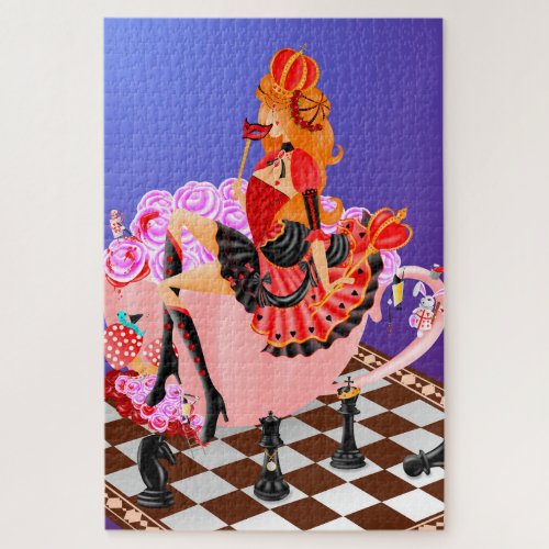 Queen of Hearts in Teacup of flowers  Jigsaw Puzzle