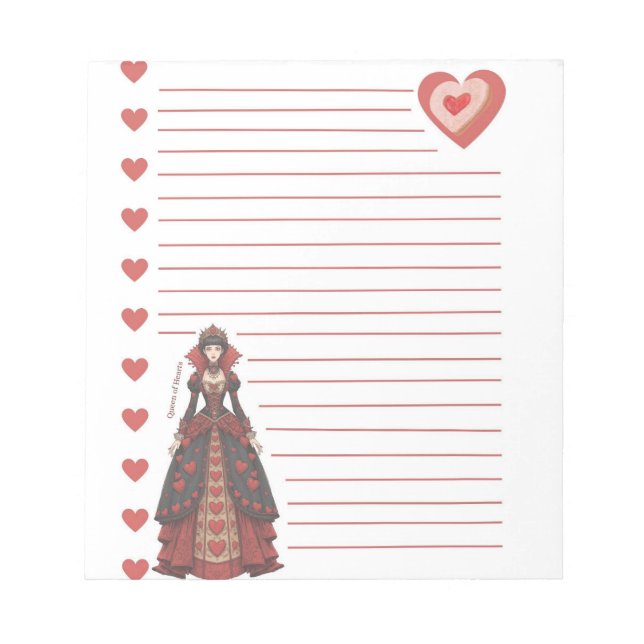 Queen of Hearts Lined Notepad (Front)