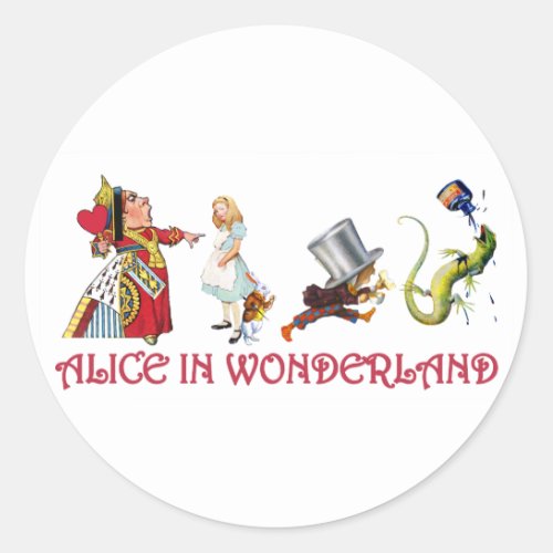 QUEEN OF HEARTS MAD HATTER  BILL THE LIZARD CLASSIC ROUND STICKER