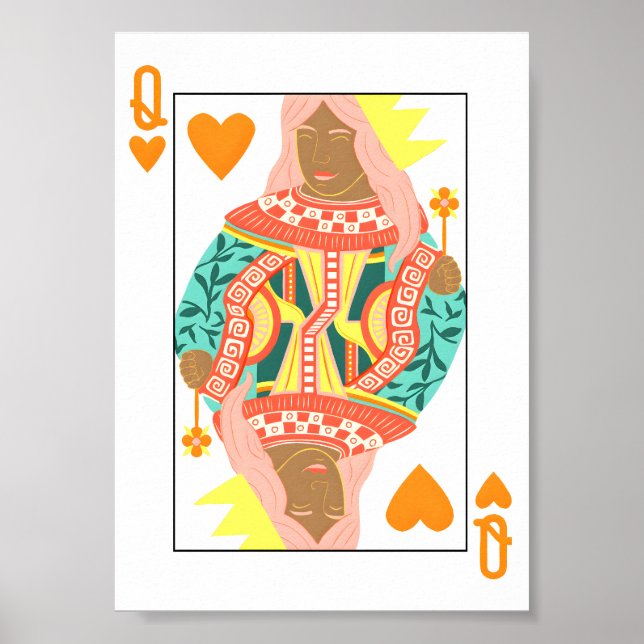 Queen of Hearts Modern Playing Card Art Print (Front)