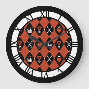 Queen Of Hearts Motifs Pattern Large Clock