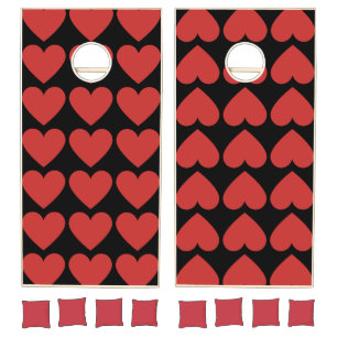 Queen of hearts on black background cornhole set