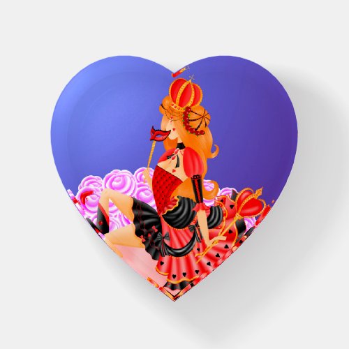 Queen of Hearts on Rose Bed Paperweight