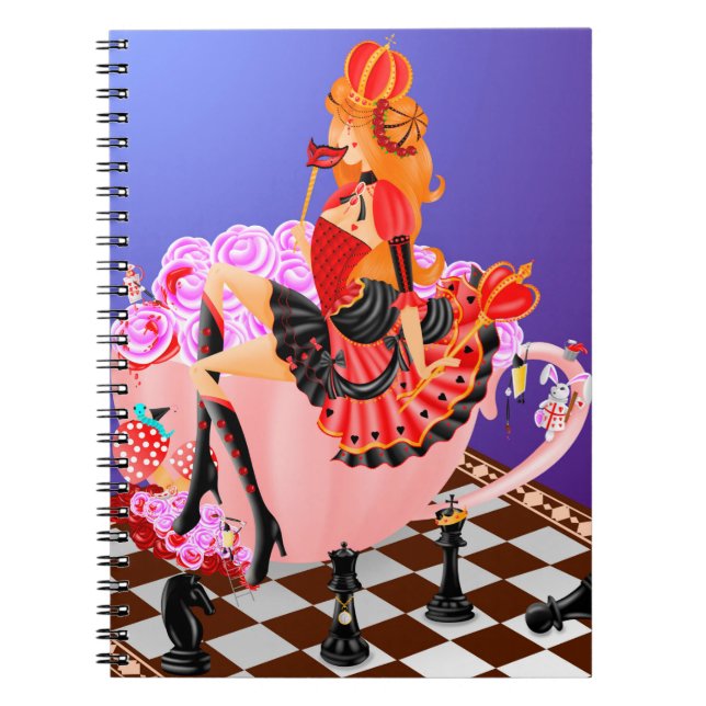Queen of Hearts on Teacup wonderland  Notebook (Front)