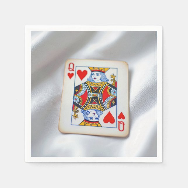 Queen of Hearts On White Satin Fabric Napkins (Front)