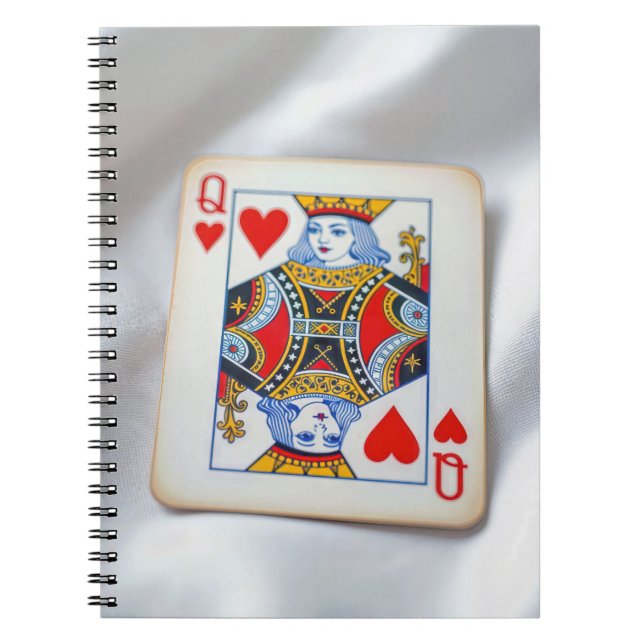 Queen of Hearts On White Satin Fabric Notebook (Front)