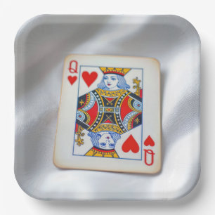 Queen of Hearts On White Satin Fabric Paper Plates