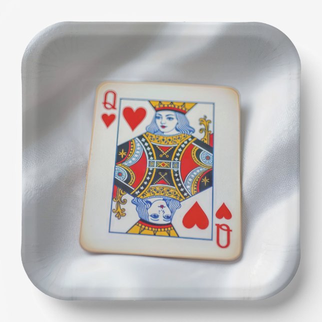 Queen of Hearts On White Satin Fabric Paper Plates (Front)