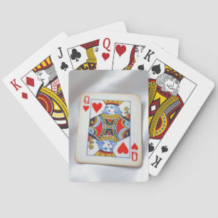 Queen of Hearts On White Satin Fabric Poker Cards